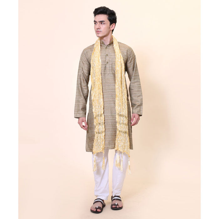 KRYPMAX Men's Silk Gold Crush Sherwani Dupatta Stole Chunni (Beige, 2.3 Metre Length)
