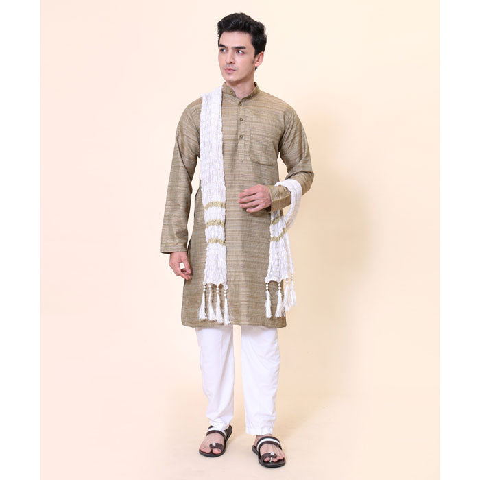 KRYPMAX Men's Silk Gold Crush Sherwani Dupatta Stole Chunni (White, 2.5 Metre Length)