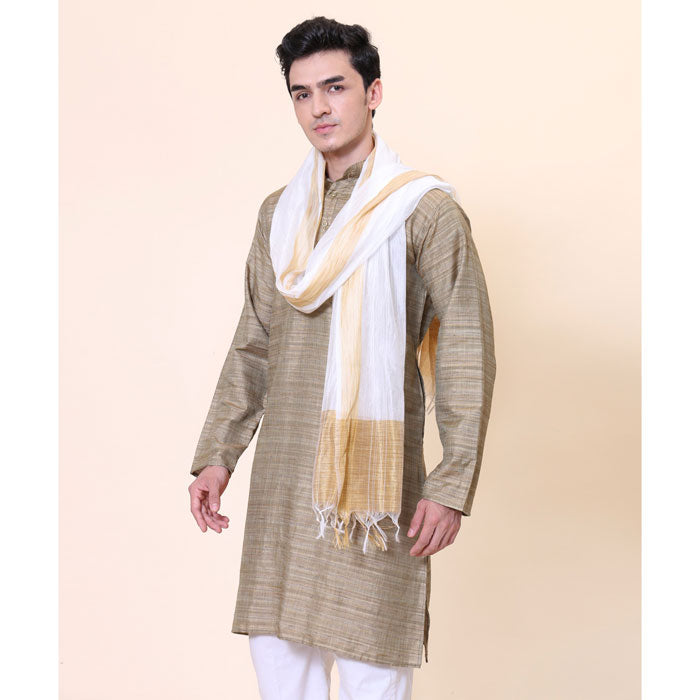 KRYPMAX Men's Silk Bandhani Ethnic Dupatta/Stole for Kurta(White, 2.25 Mtr Length)