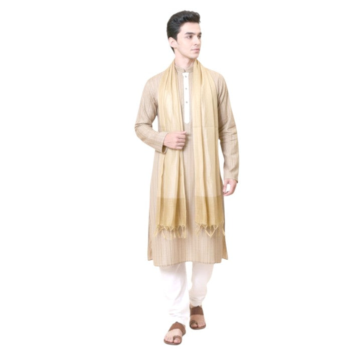 KRYPMAX Men's Silk Bandhani Ethnic Dupatta/Stole for Kurta(Biege Gold, 2.25 Mtr Length)