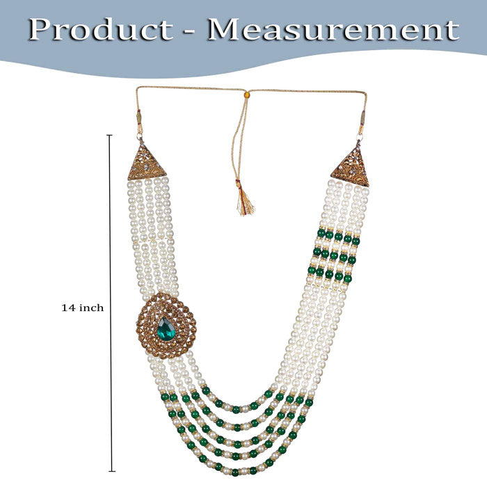 KRYPMAX Pearl Necklace Jewellery for Groom Five Line Dulha Moti Mala Haar for Men (PCN-014-031)