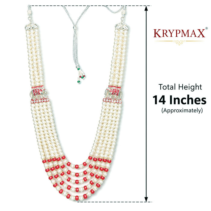 KRYPMAX Moti Mala For Men Necklace groom Pearl Sherwani Traditional ELEPHANT Design Five Layered Design for Marriage Indian Wedding (Dulhe ki mala)
