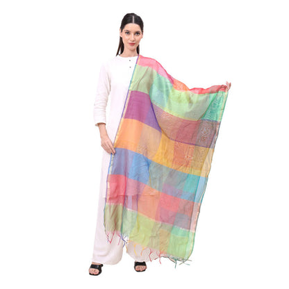 KRYPMAX Women's Silk Ethnic Dupatta (Multicolour, 2.4 Mtr Length)