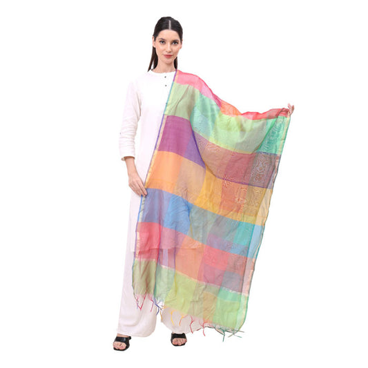 KRYPMAX Women's Silk Ethnic Dupatta (Multicolour, 2.4 Mtr Length)