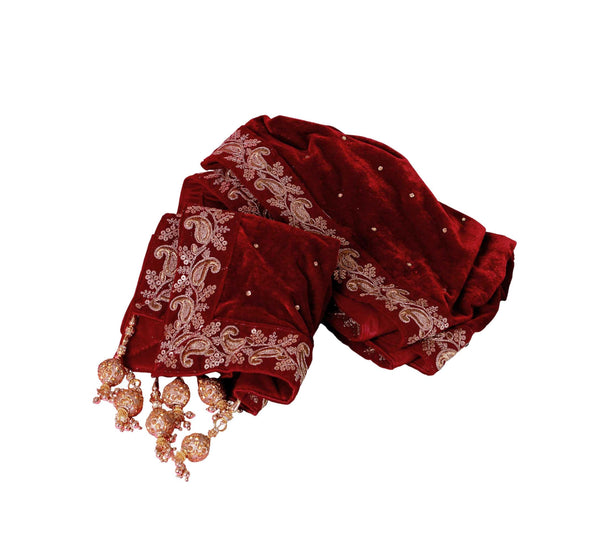 Krypmax Floral Lace Velvet Sherwani Maharaja Shawl for Men Wedding (Maroon, 2.5 Metre Length)