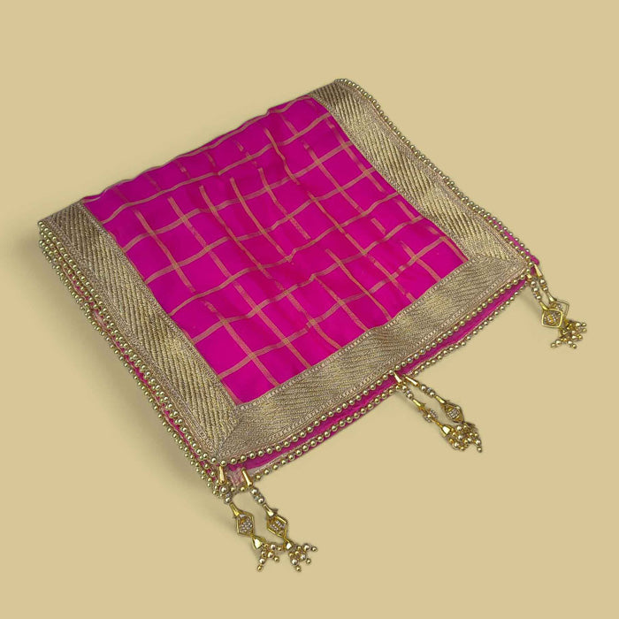 KRYPMAX Men's Traditional Ethnic Wedding Safa/Turban with Stole, Dulha Groom Pagdi Dupatta Combo (Rani)