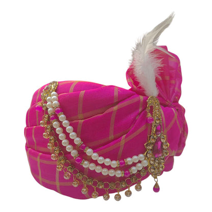 KRYPMAX Men's Traditional Ethnic Wedding Safa/Turban with Stole, Dulha Groom Pagdi Dupatta Combo (Rani)