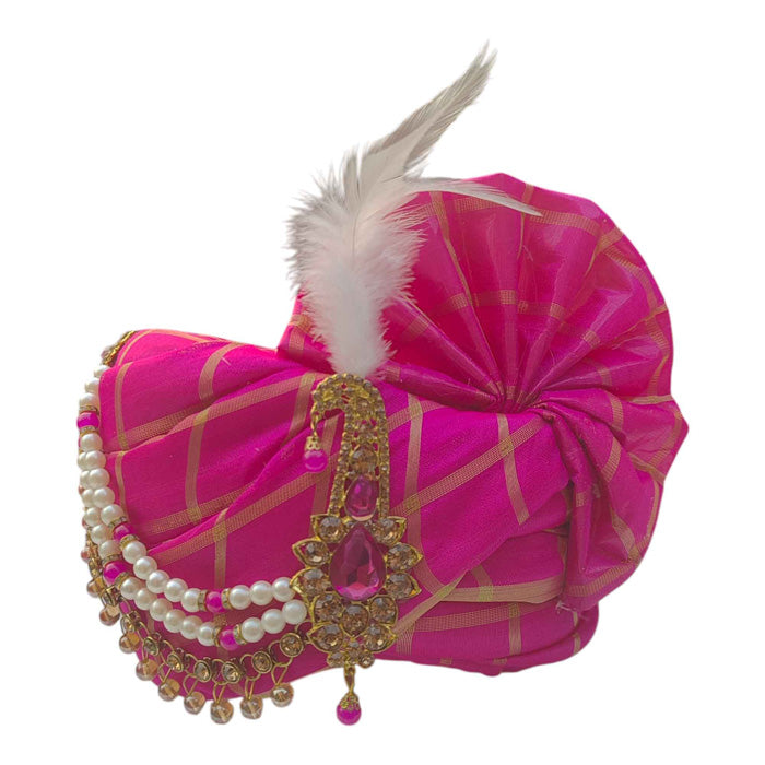 KRYPMAX Men's Traditional Ethnic Wedding Safa/Turban with Stole, Dulha Groom Pagdi Dupatta Combo (Rani)