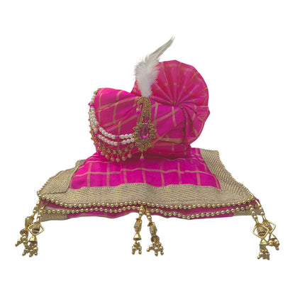 KRYPMAX Men's Traditional Ethnic Wedding Safa/Turban with Stole, Dulha Groom Pagdi Dupatta Combo (Rani)