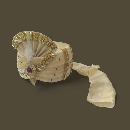 Krypmax Men's Traditional Stitched Safa/Turban/Pagdi/Pheta/Pagri for Groom Wedding (Golden, 22 to 22.5 Inch Size)