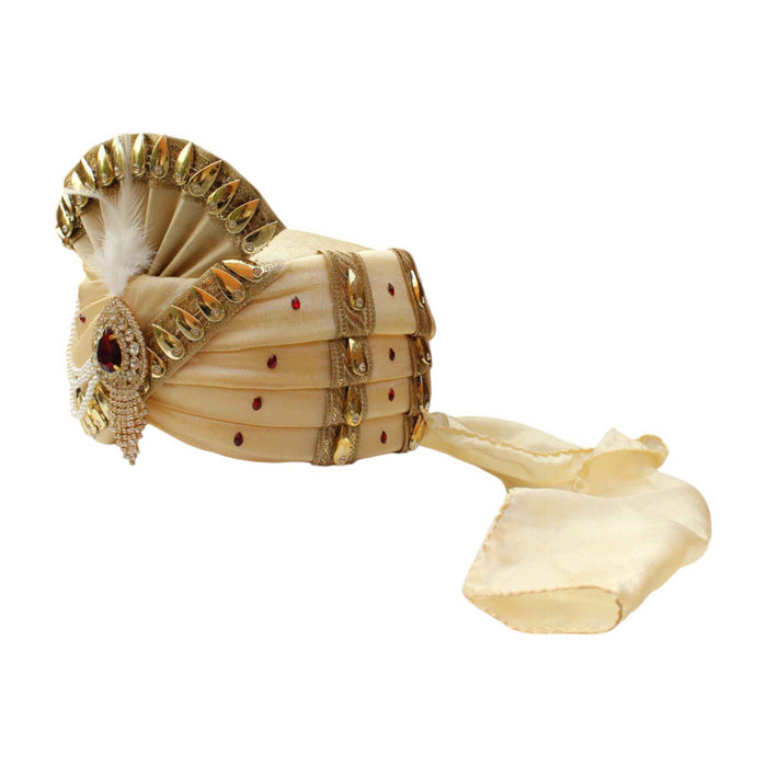 Krypmax Men's Traditional Stitched Safa/Turban/Pagdi/Pheta/Pagri for Groom Wedding (Golden, 22 to 22.5 Inch Size)