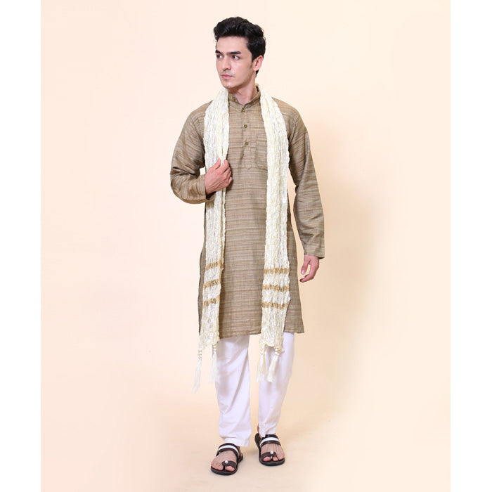 KRYPMAX Men's Silk Gold Crush Sherwani Dupatta Stole Chunni (Off-White, 2.4 Metre Length)