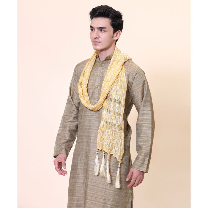 KRYPMAX Men's Silk Gold Crush Sherwani Dupatta Stole Chunni (Beige, 2.3 Metre Length)