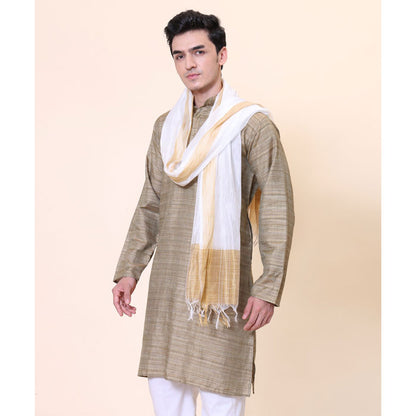 KRYPMAX Men's Silk Bandhani Ethnic Dupatta/Stole for Kurta(White, 2.25 Mtr Length)