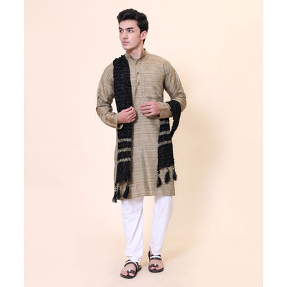 KRYPMAX Men's Silk Gold Crush Sherwani Dupatta Stole Chunni (Black, 2.5 Metre Length)