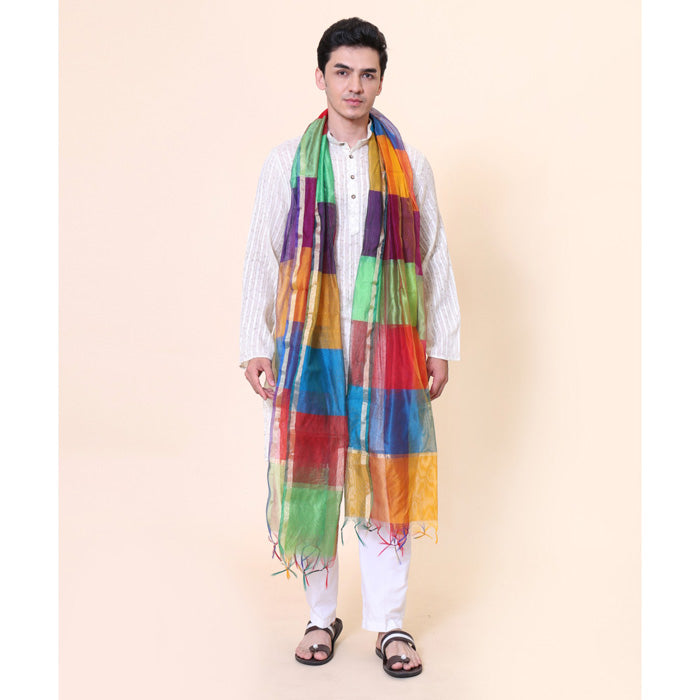 KRYPMAX Men's Silk Bandhani Ethnic Dupatta/Stole for Kurta(Multicolour, 2.4 Mtr Length)