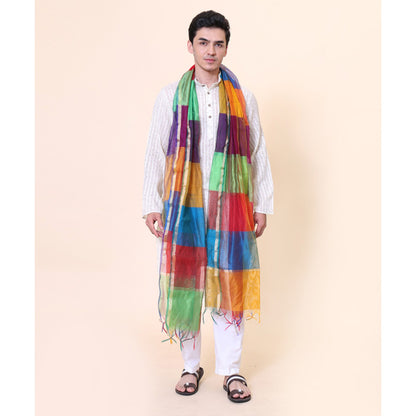 KRYPMAX Men's Silk Bandhani Ethnic Dupatta/Stole for Kurta(Multicolour, 2.4 Mtr Length)