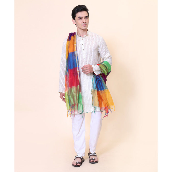 KRYPMAX Men's Silk Bandhani Ethnic Dupatta/Stole for Kurta(Multicolour, 2.4 Mtr Length)