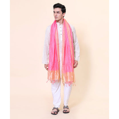 KRYPMAX Men's Silk Bandhani Ethnic Dupatta/Stole for Kurta(Pink, 2.25 Mtr Length)