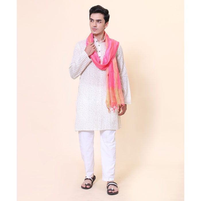 KRYPMAX Men's Silk Bandhani Ethnic Dupatta/Stole for Kurta(Pink, 2.25 Mtr Length)