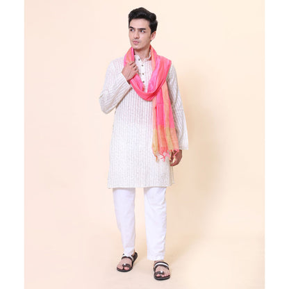 KRYPMAX Men's Silk Bandhani Ethnic Dupatta/Stole for Kurta(Pink, 2.25 Mtr Length)