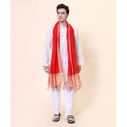 KRYPMAX Men's Silk Bandhani Ethnic Dupatta/Stole for Kurta(Red, 2.25 Mtr Length)