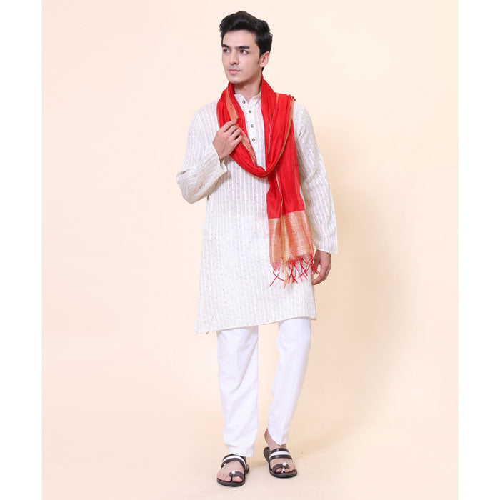 KRYPMAX Men's Silk Bandhani Ethnic Dupatta/Stole for Kurta(Red, 2.25 Mtr Length)