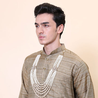 KRYPMAX Six Line of Pearls Necklace Jewellery for Groom Dulha Moti Mala Haar, Men Sherwani Mala (off white colour)