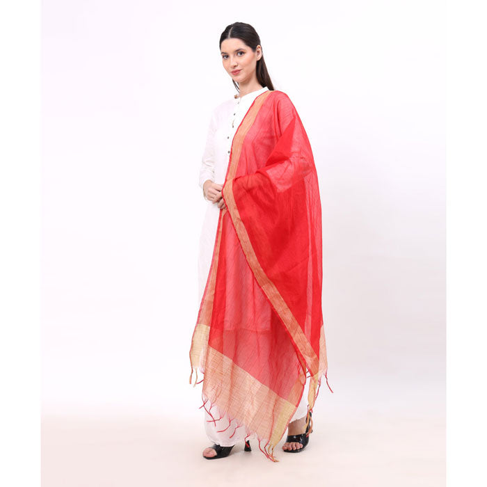 KRYPMAX Women's Silk Ethnic Dupatta (Red, 2.25 Mtr Length)
