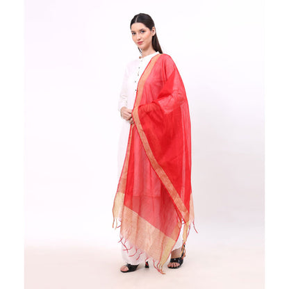 KRYPMAX Women's Silk Ethnic Dupatta (Red, 2.25 Mtr Length)