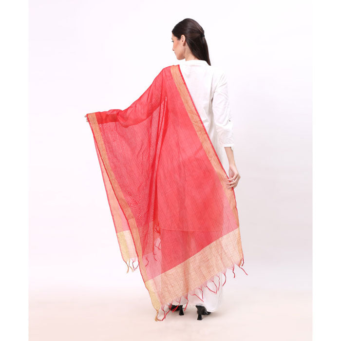 KRYPMAX Women's Silk Ethnic Dupatta (Red, 2.25 Mtr Length)