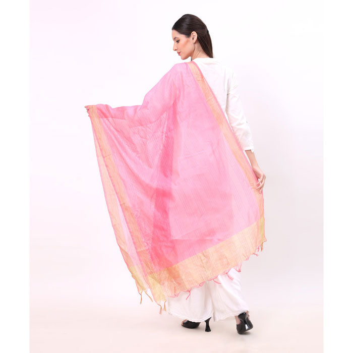 KRYPMAX Women's Silk Ethnic Dupatta (Pink, 2.25 Mtr Length)