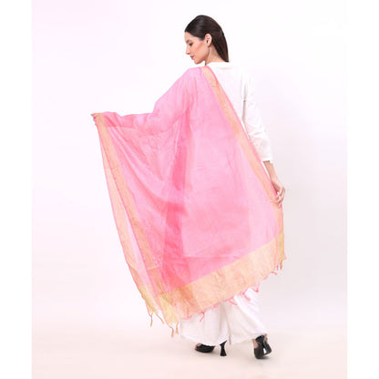 KRYPMAX Women's Silk Ethnic Dupatta (Pink, 2.25 Mtr Length)