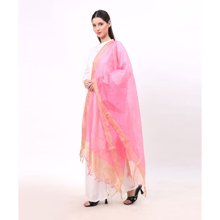 KRYPMAX Women's Silk Ethnic Dupatta (Pink, 2.25 Mtr Length)