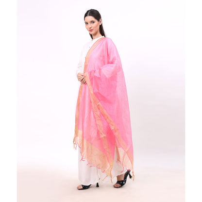 KRYPMAX Women's Silk Ethnic Dupatta (Pink, 2.25 Mtr Length)