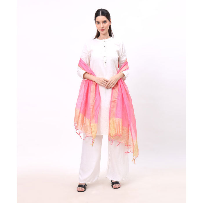 KRYPMAX Women's Silk Ethnic Dupatta (Pink, 2.25 Mtr Length)
