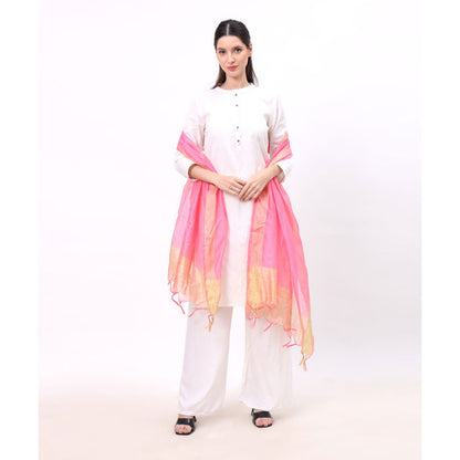 KRYPMAX Women's Silk Ethnic Dupatta (Pink, 2.25 Mtr Length)