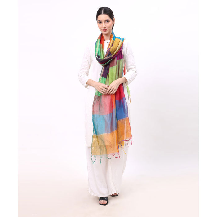 KRYPMAX Women's Silk Ethnic Dupatta (Multicolour, 2.4 Mtr Length)