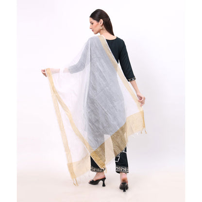 KRYPMAX Women's Silk Ethnic Dupatta (White, 2.25 Mtr Length)