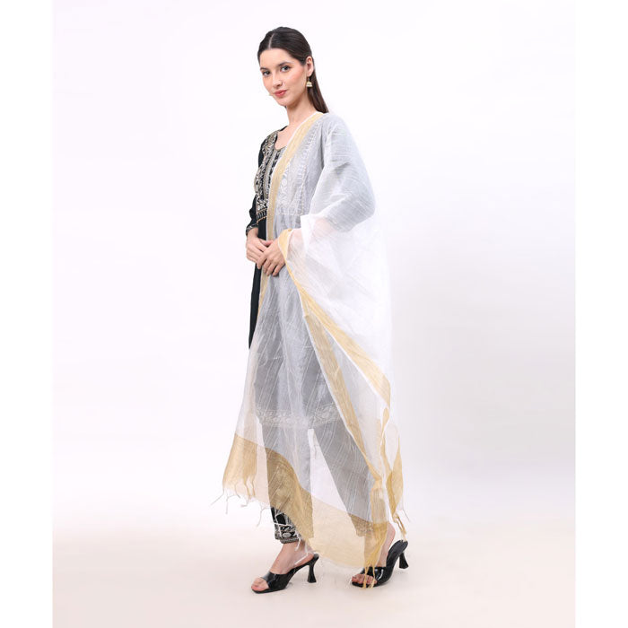 KRYPMAX Women's Silk Ethnic Dupatta (White, 2.25 Mtr Length)