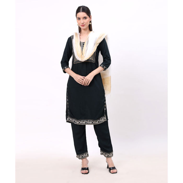 KRYPMAX Women's Silk Ethnic Dupatta (White, 2.25 Mtr Length)