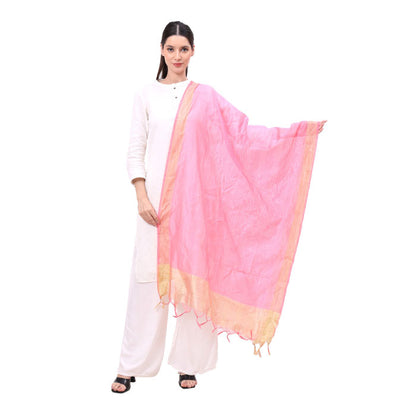 KRYPMAX Women's Silk Ethnic Dupatta (Pink, 2.25 Mtr Length)
