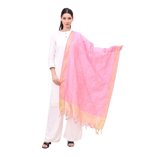 KRYPMAX Women's Silk Ethnic Dupatta (Pink, 2.25 Mtr Length)