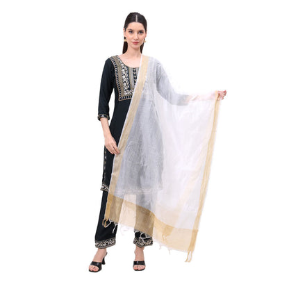 KRYPMAX Women's Silk Ethnic Dupatta (White, 2.25 Mtr Length)