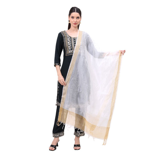 KRYPMAX Women's Silk Ethnic Dupatta (White, 2.25 Mtr Length)