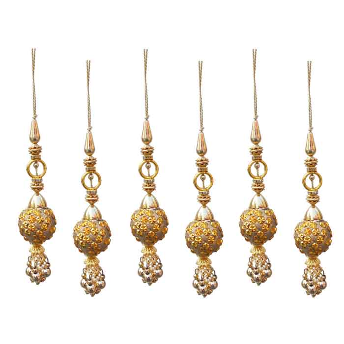 Krypmax Hanging Designer Tassel Latkan for Lehenga, Blouses, Dupatta, Art & Craft (Gold Ball Design)