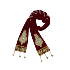 Krypmax Men's Sherwani Velvet Dupatta Boota Design with Round Zari, Chunni Dupatta (Maroon, 2.5 m Length)