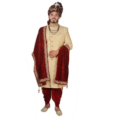 Krypmax Floral Lace Velvet Sherwani Maharaja Shawl for Men Wedding (Maroon, 2.5 Metre Length)