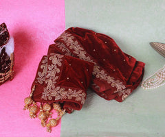 Krypmax Floral Lace Velvet Sherwani Maharaja Shawl for Men Wedding (Maroon, 2.5 Metre Length)