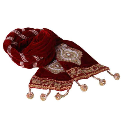 Krypmax Men's Sherwani Velvet Dupatta Boota Design with Round Zari, Chunni Dupatta (Maroon, 2.5 m Length)